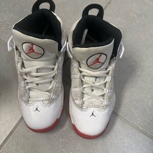 Kids White and Red Jordan Sneakers